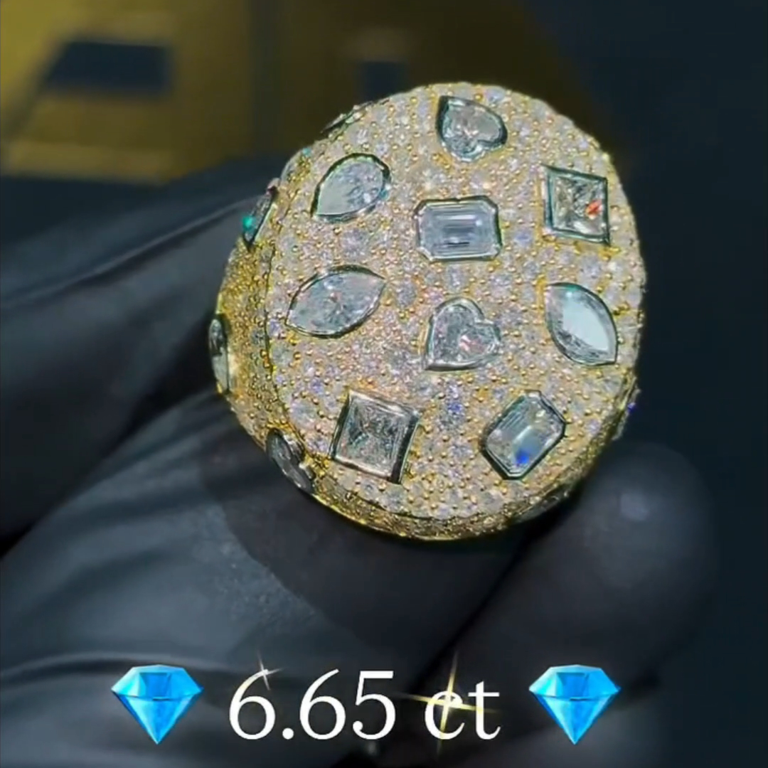 6.65ct Multiple Cut Sterling Silver Plated Yellow Gold Handmade Ring