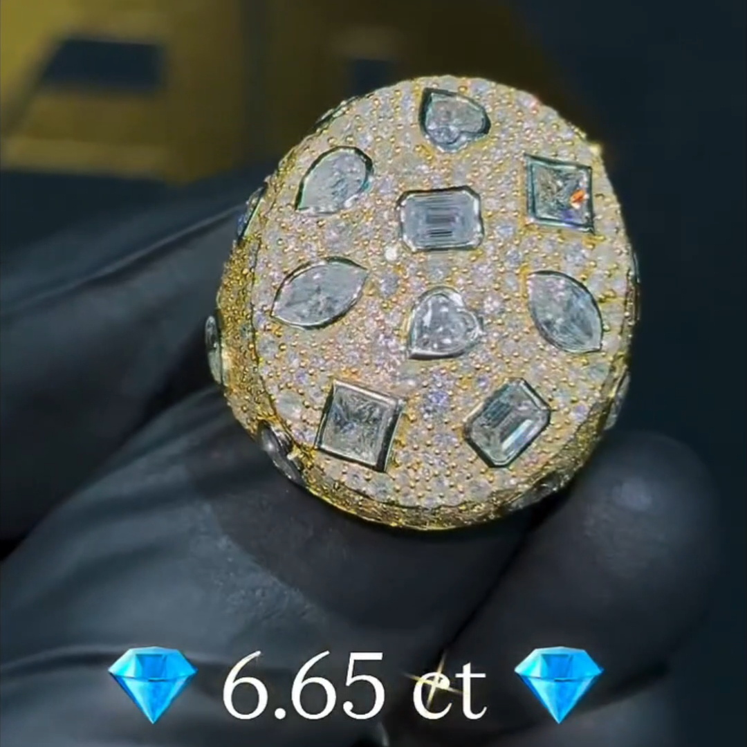 6.65ct Multiple Cut Sterling Silver Plated Yellow Gold Handmade Ring