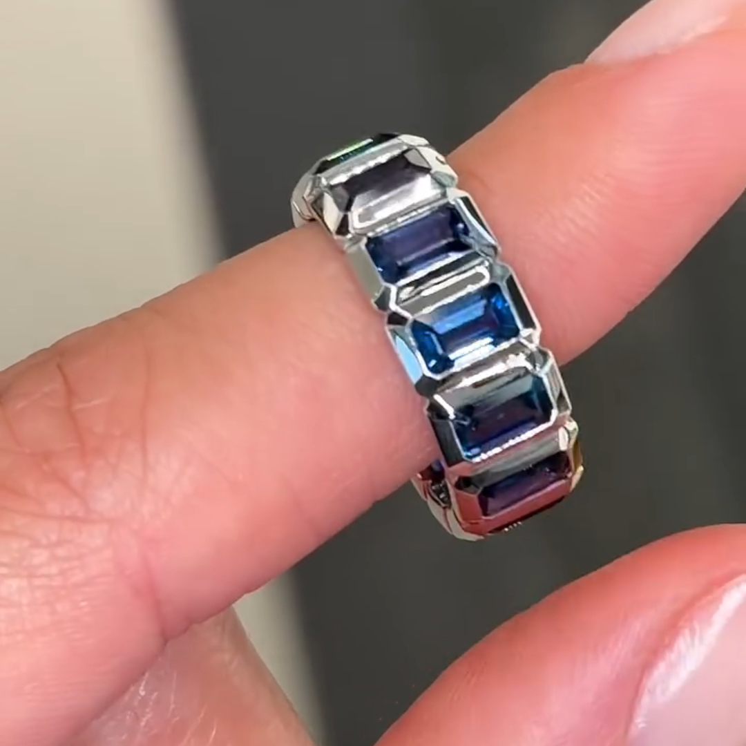 3ct Cushion-cut Sapphire Sterling Silver Handmade Ring