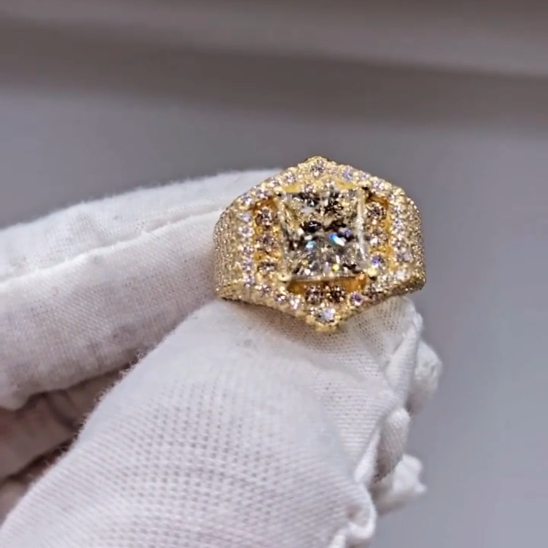 6ct Princess Cut Sterling Silver Plated With Yellow Gold Handmade Ring