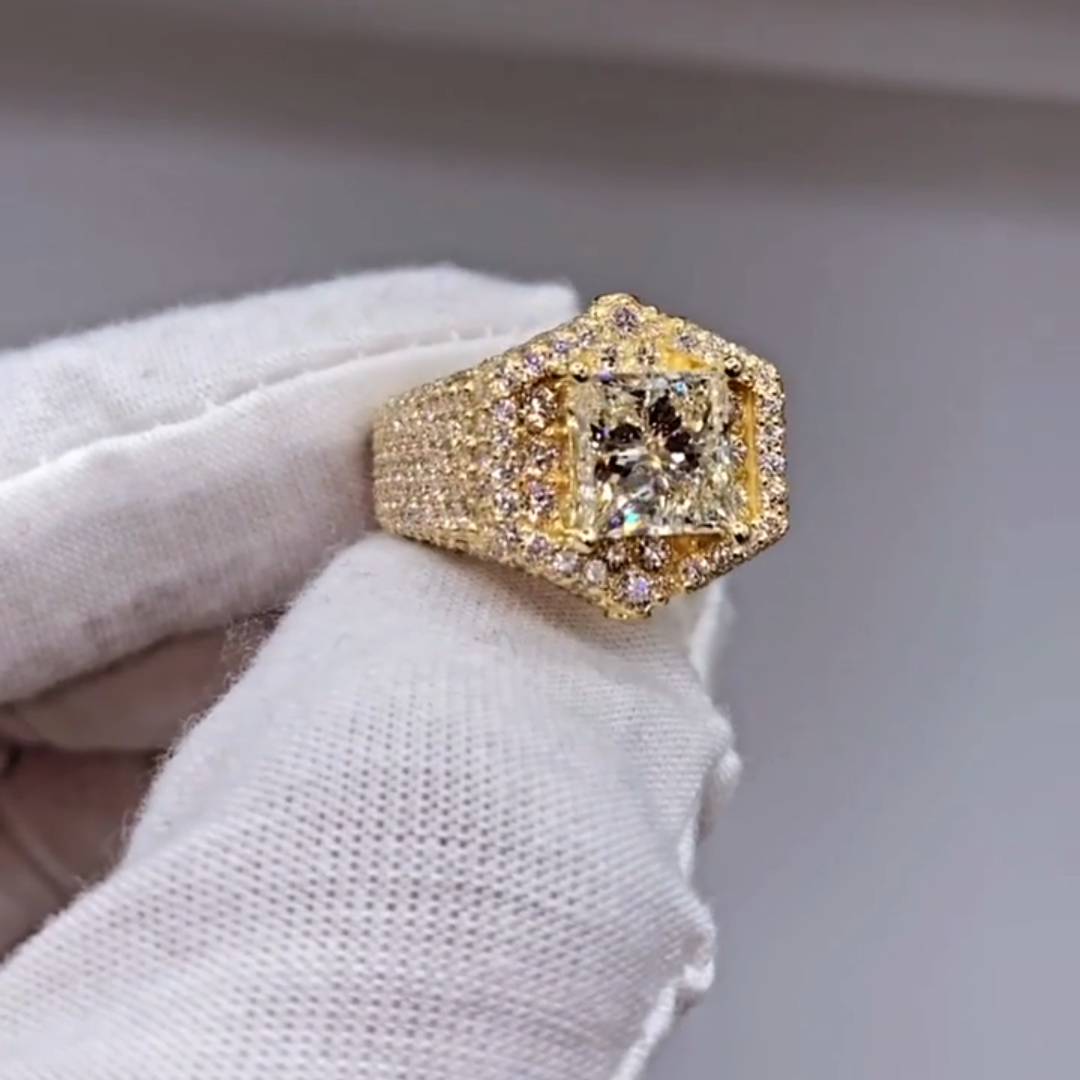 6ct Princess Cut Sterling Silver Plated With Yellow Gold Handmade Ring