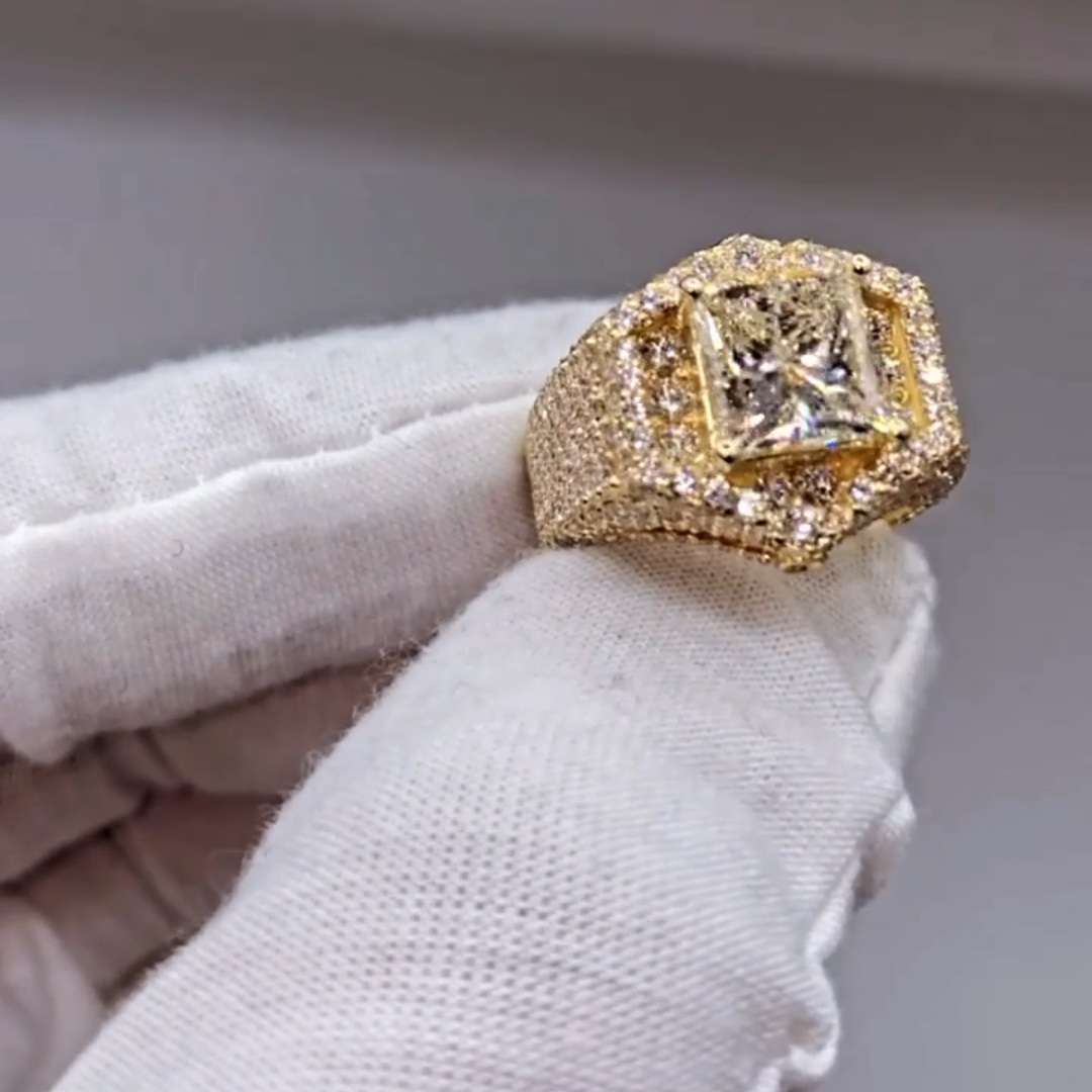 6ct Princess Cut Sterling Silver Plated With Yellow Gold Handmade Ring