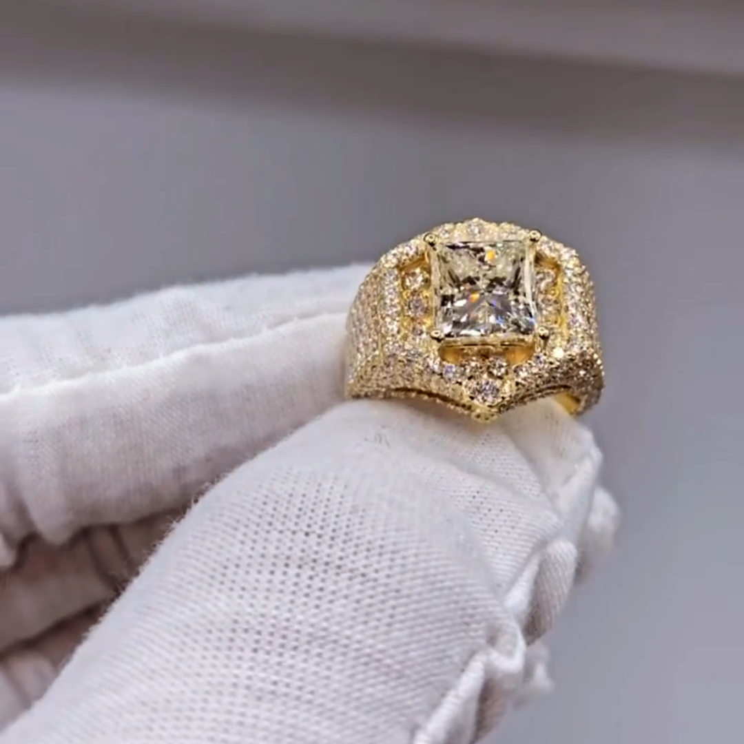 6ct Princess Cut Sterling Silver Plated With Yellow Gold Handmade Ring