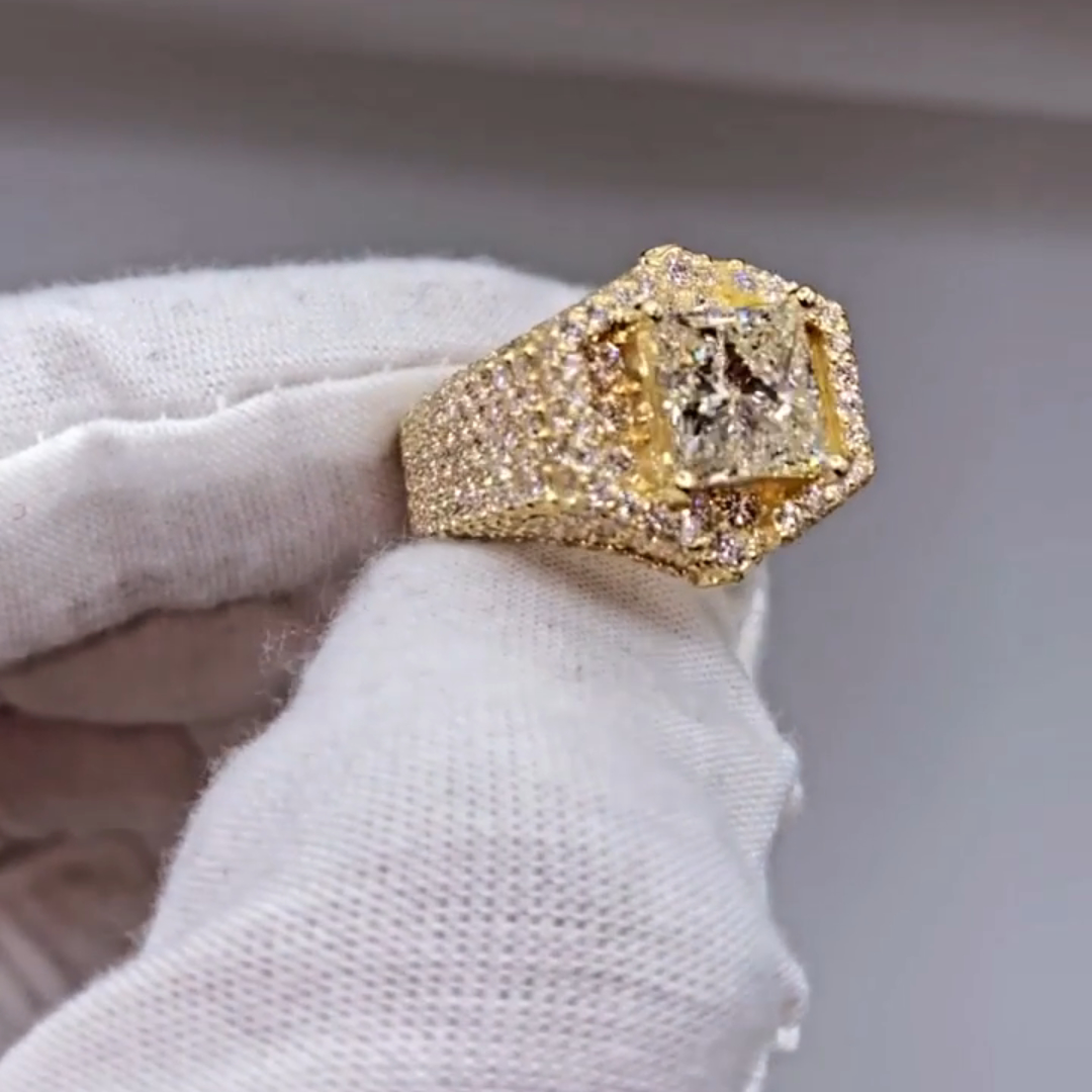 6ct Princess Cut Sterling Silver Plated With Yellow Gold Handmade Ring