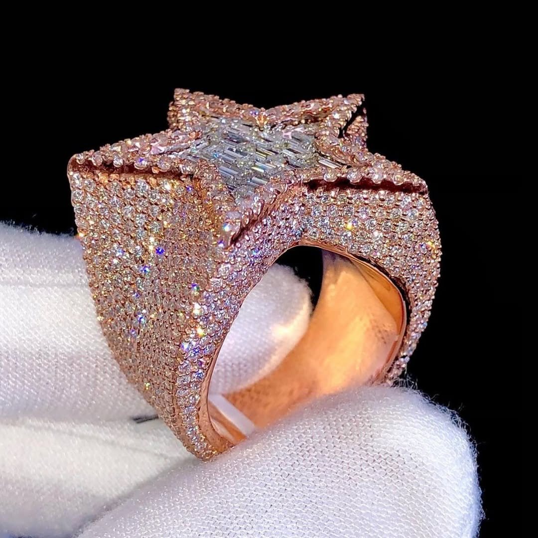 4ct Cushion-cut Five-pointed Star Sterling Silver Rose Gold Plated Handmade Ring