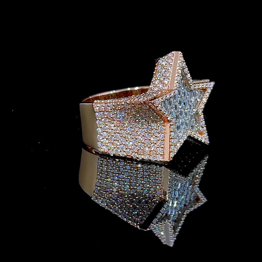 4ct Cushion-cut Five-pointed Star Sterling Silver Rose Gold Plated Handmade Ring