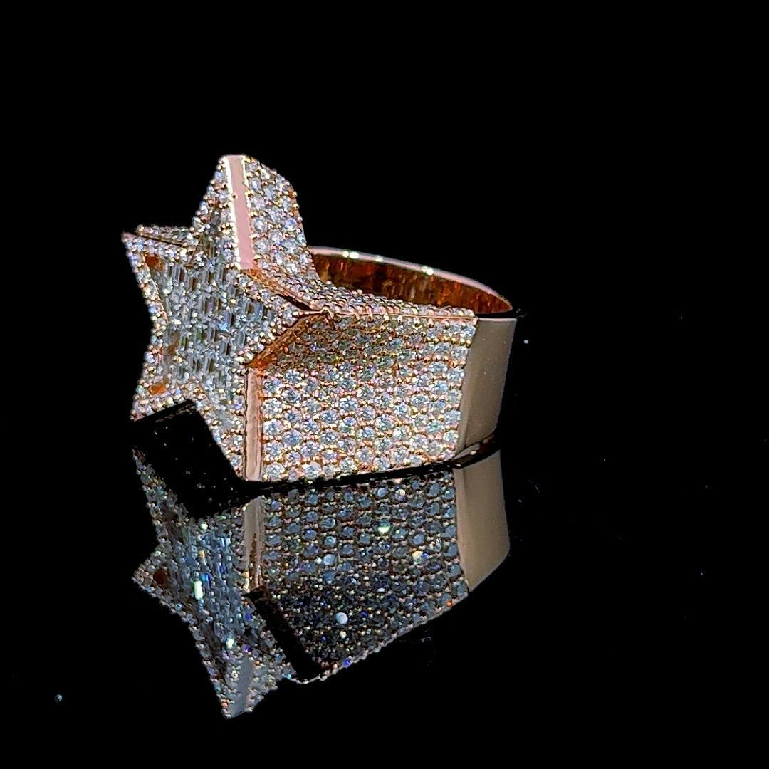 4ct Cushion-cut Five-pointed Star Sterling Silver Rose Gold Plated Handmade Ring