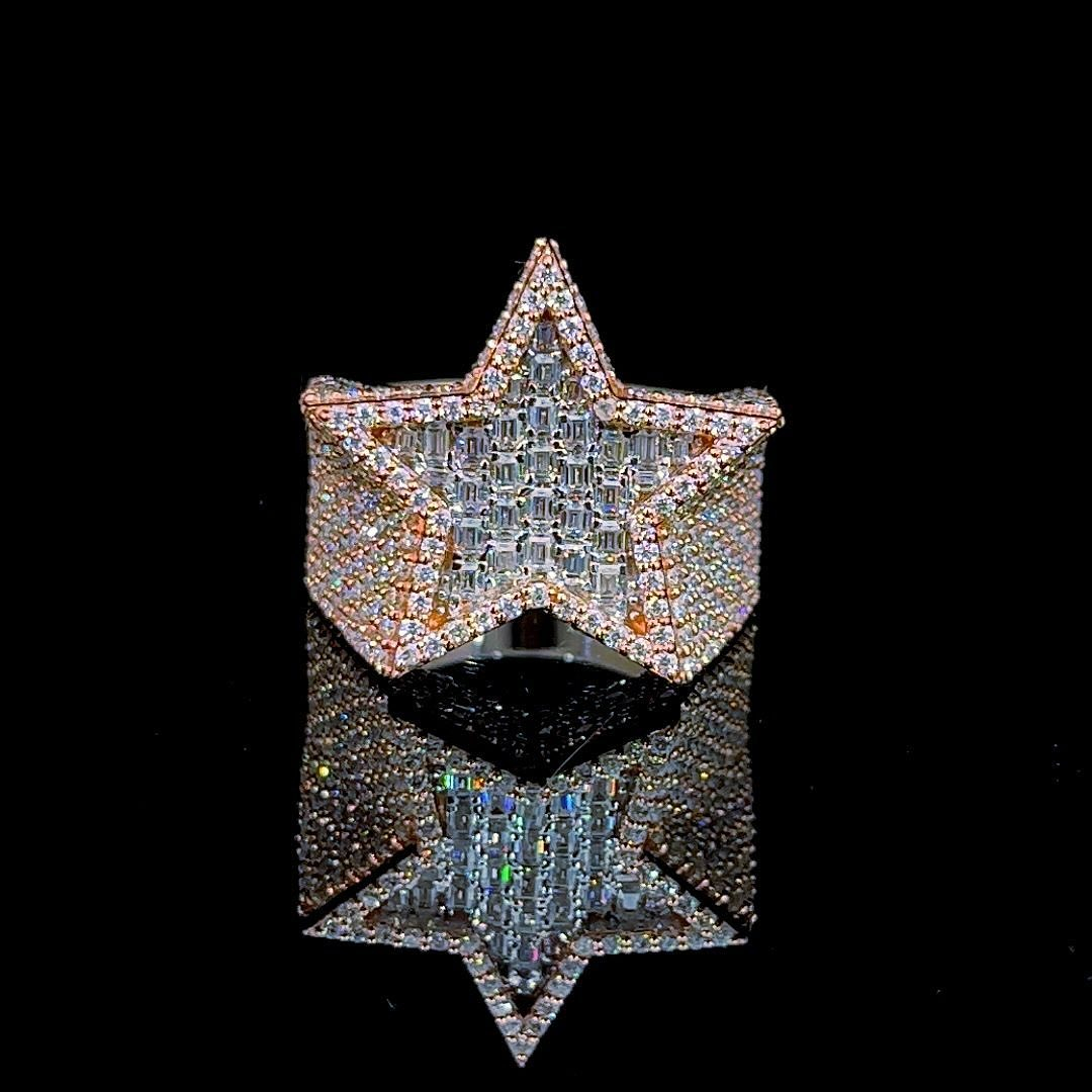 4ct Cushion-cut Five-pointed Star Sterling Silver Rose Gold Plated Handmade Ring