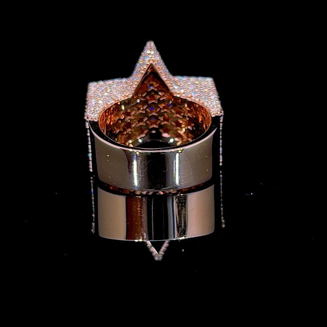 4ct Cushion-cut Five-pointed Star Sterling Silver Rose Gold Plated Handmade Ring
