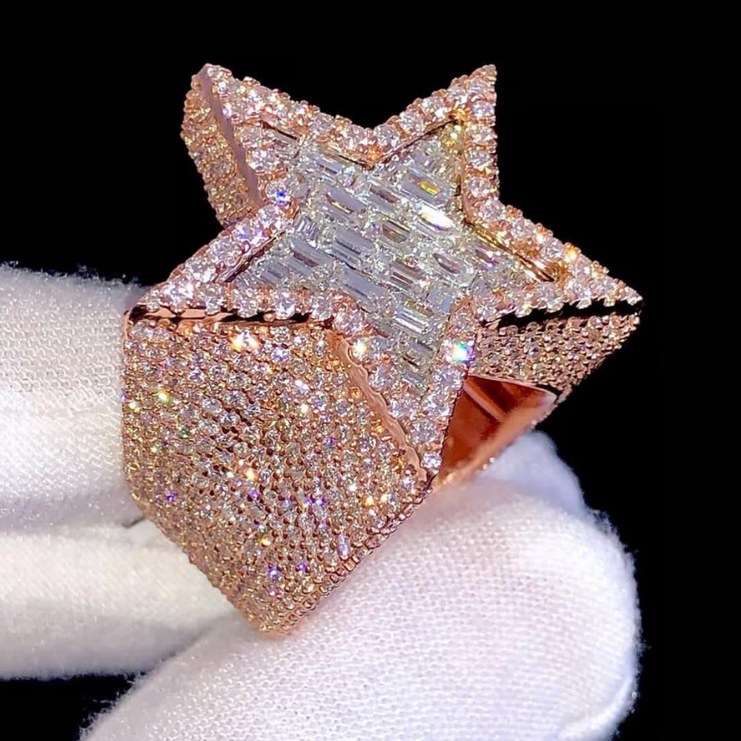 4ct Cushion-cut Five-pointed Star Sterling Silver Rose Gold Plated Handmade Ring