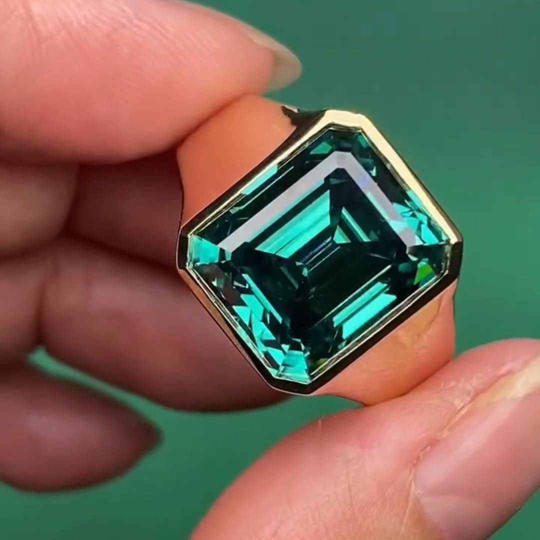 8ct Cushion-cut Emerald Sterling Silver Plated With Yellow Gold Handmade Ring