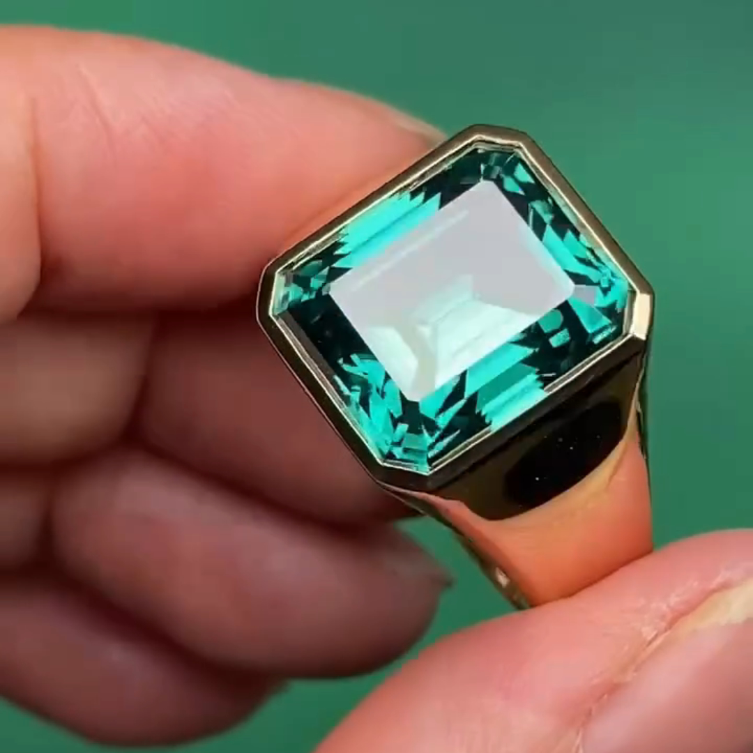 8ct Cushion-cut Emerald Sterling Silver Plated With Yellow Gold Handmade Ring