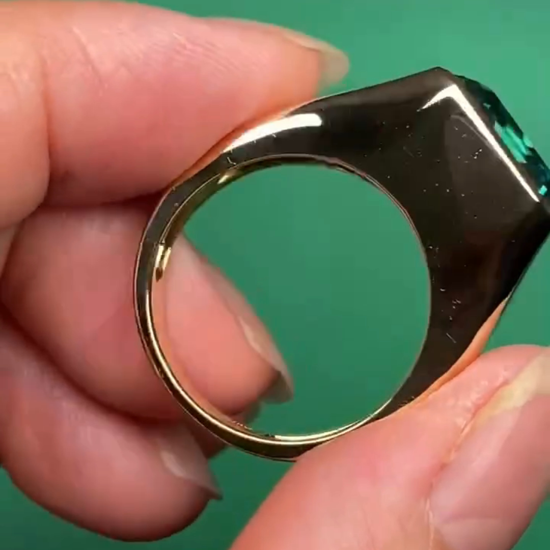 8ct Cushion-cut Emerald Sterling Silver Plated With Yellow Gold Handmade Ring
