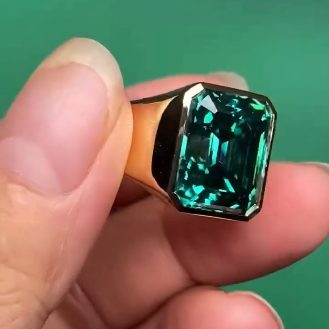 8ct Cushion-cut Emerald Sterling Silver Plated With Yellow Gold Handmade Ring