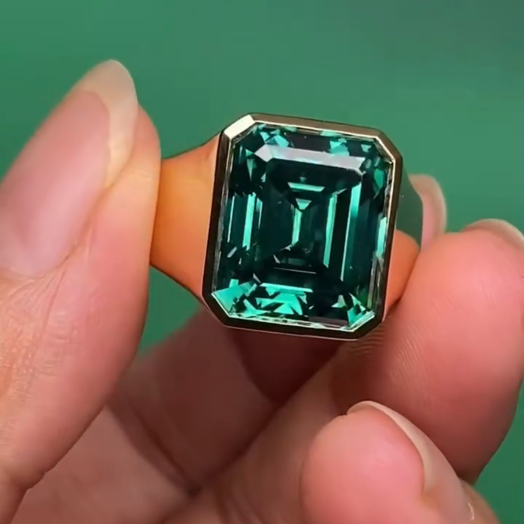 8ct Cushion-cut Emerald Sterling Silver Plated With Yellow Gold Handmade Ring
