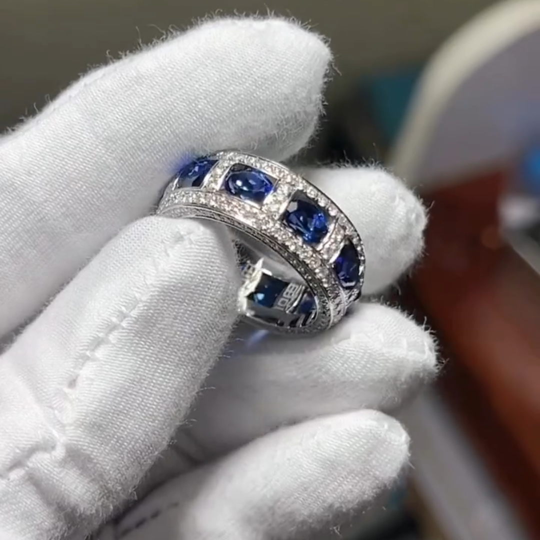 3ct Oval-cut Sapphire Crystal Sterling Silver Handmade Ring