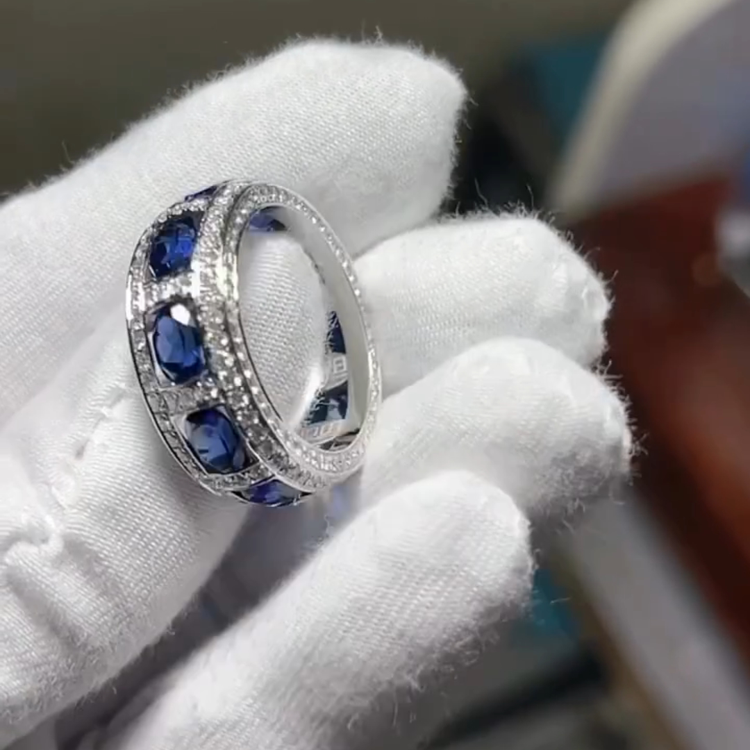 3ct Oval-cut Sapphire Crystal Sterling Silver Handmade Ring