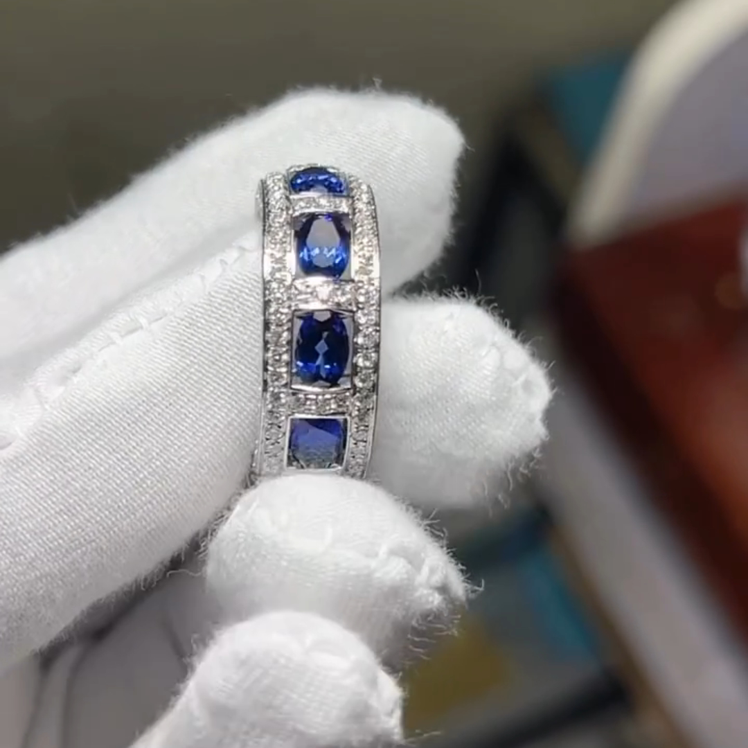 3ct Oval-cut Sapphire Crystal Sterling Silver Handmade Ring