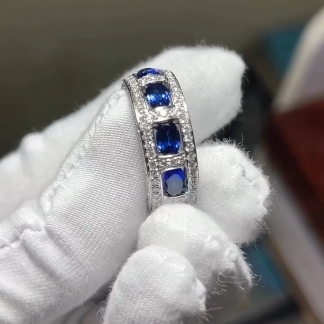 3ct Oval-cut Sapphire Crystal Sterling Silver Handmade Ring