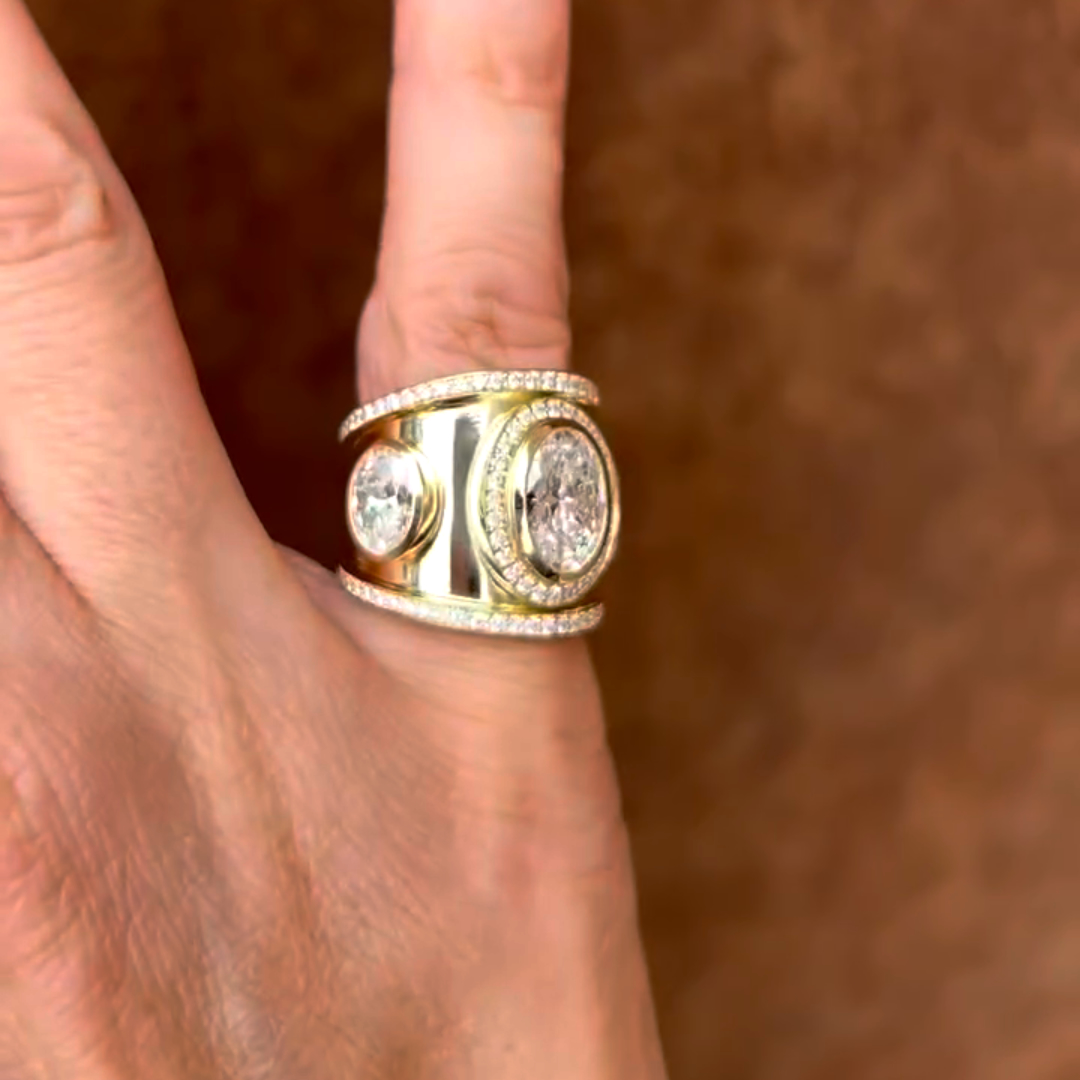 4ct Oval-cut Sterling Silver Plated With Yellow Gold Handmade Ring