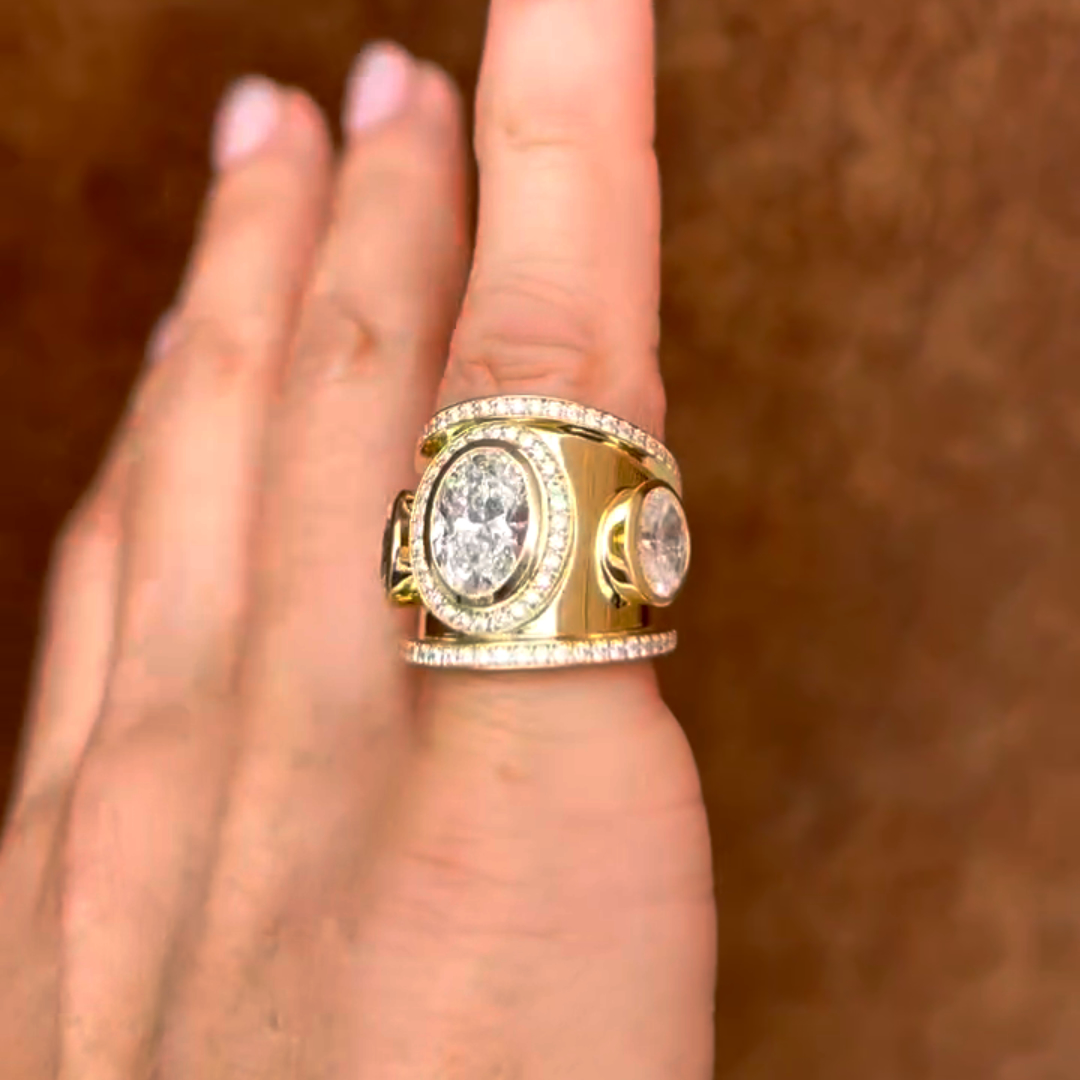 4ct Oval-cut Sterling Silver Plated With Yellow Gold Handmade Ring