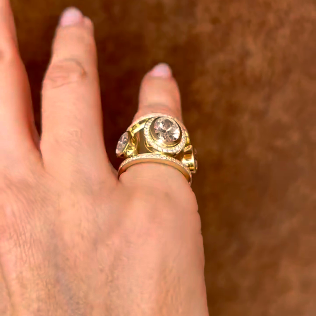 4ct Oval-cut Sterling Silver Plated With Yellow Gold Handmade Ring