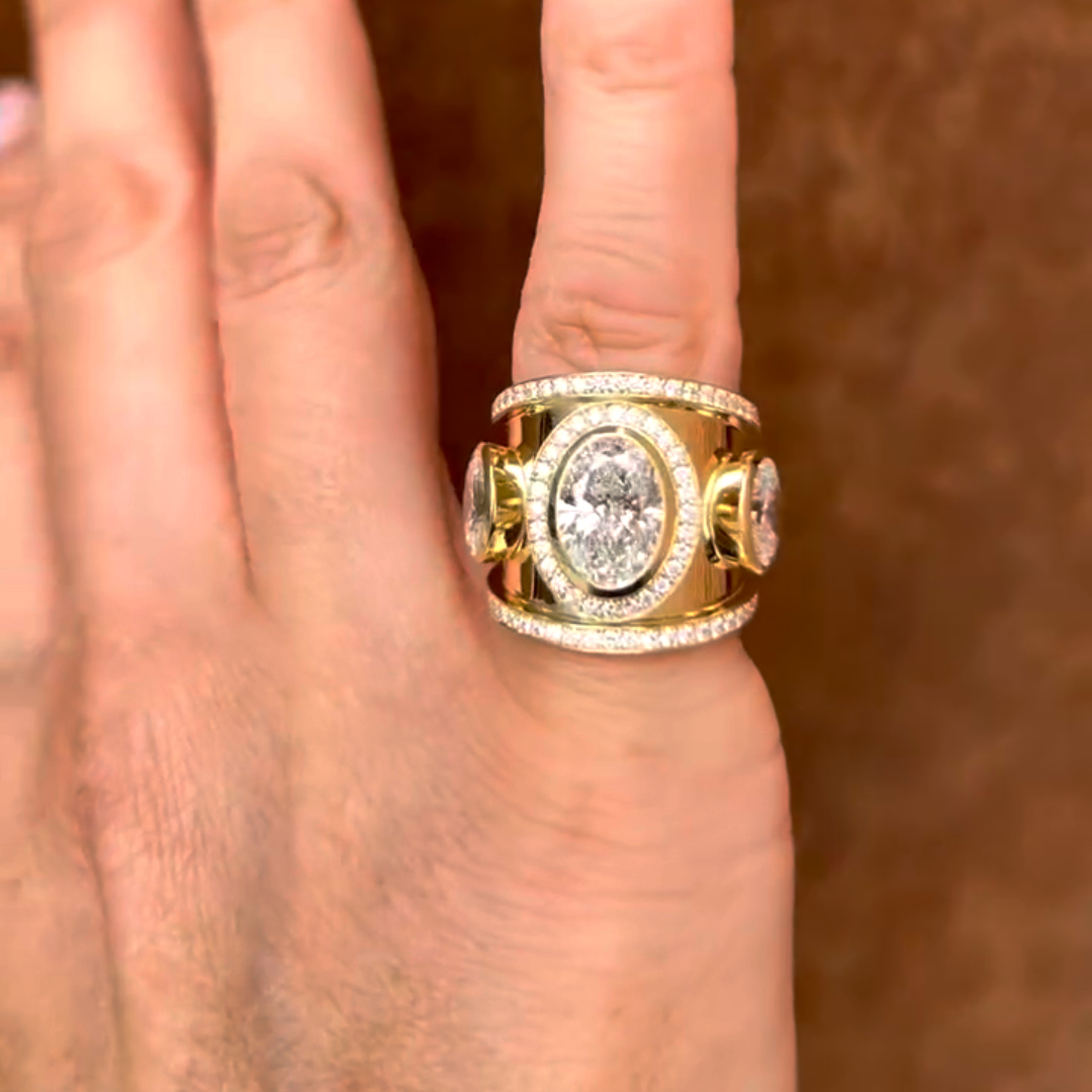 4ct Oval-cut Sterling Silver Plated With Yellow Gold Handmade Ring