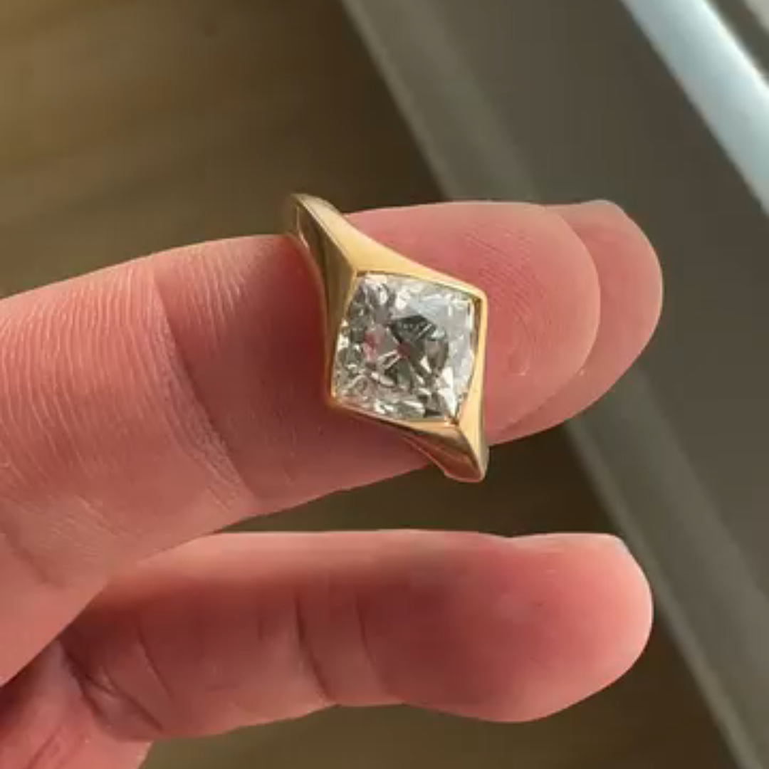 1ct Laser-cut Sterling Silver Plated With Yellow Gold Handmade Ring