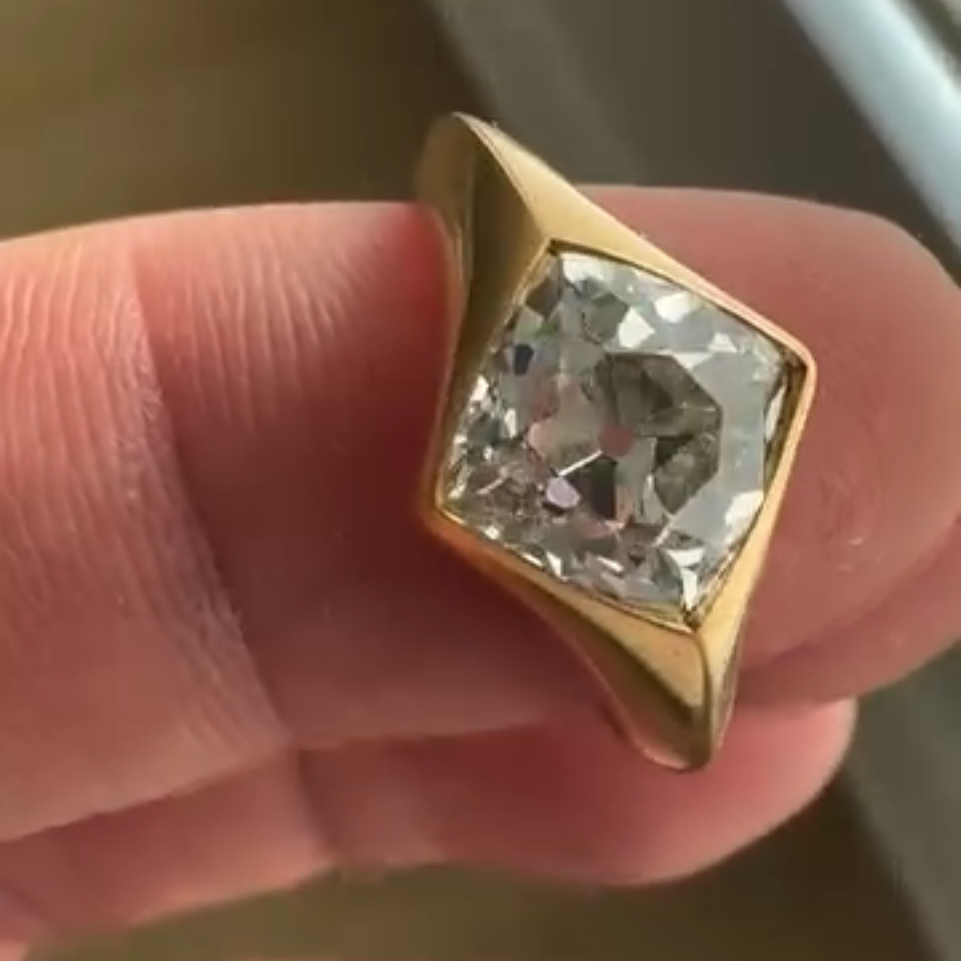 1ct Laser-cut Sterling Silver Plated With Yellow Gold Handmade Ring