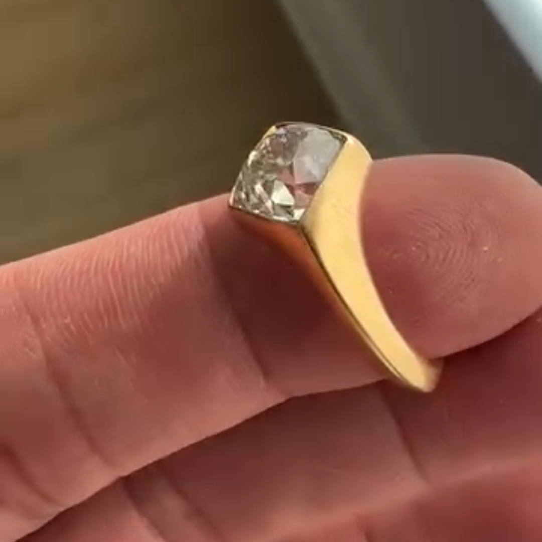 1ct Laser-cut Sterling Silver Plated With Yellow Gold Handmade Ring