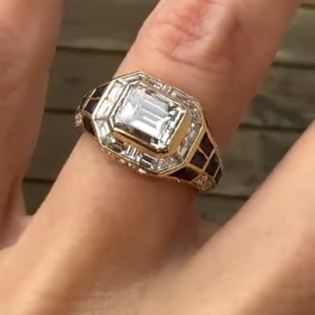 3.5ct Cushion-cut Sterling Silver Plated With Yellow Gold Handmade Ring