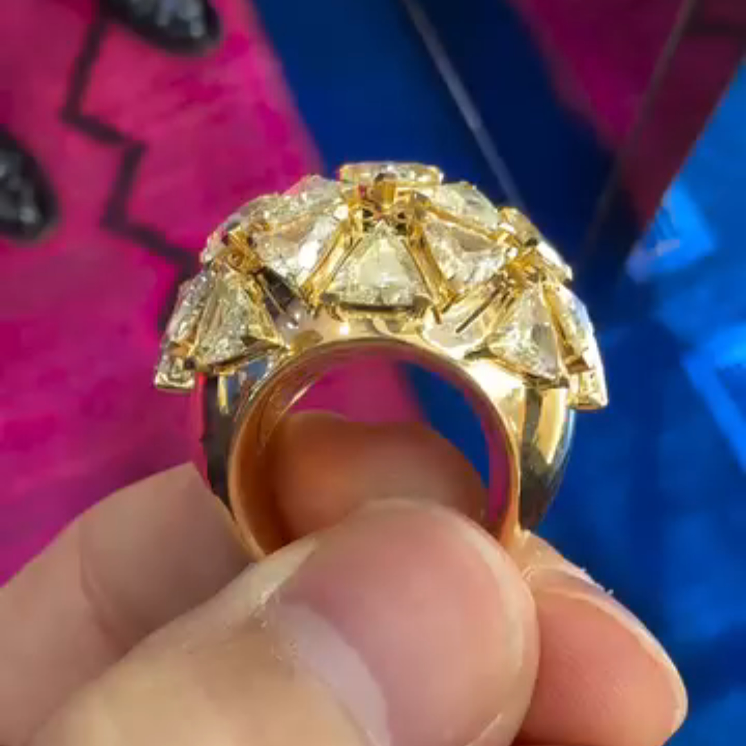 5ct Triangular-cut Sterling Silver Plated With Yellow Gold Handmade Ring