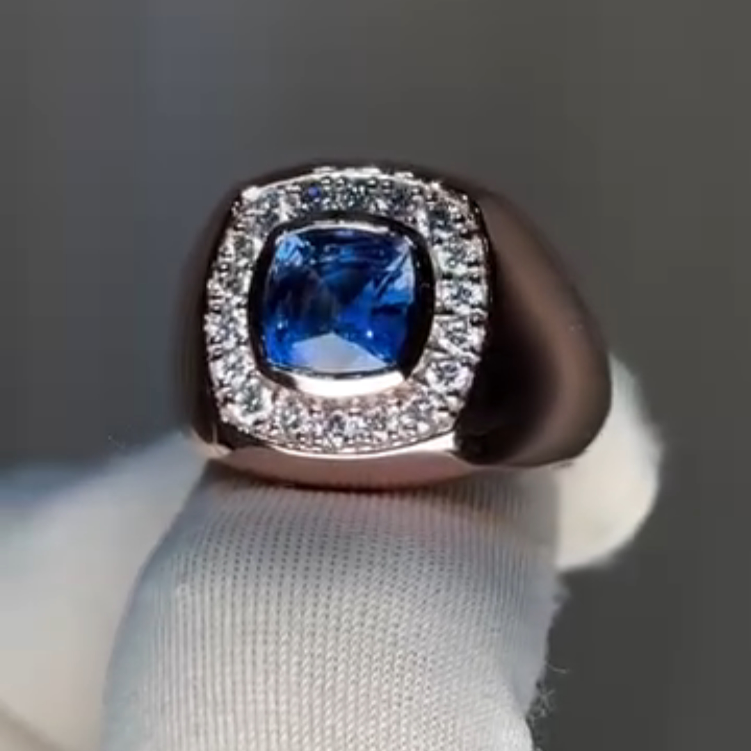 3ct Cushion-cut Sapphire Sterling Silver Handmade Ring