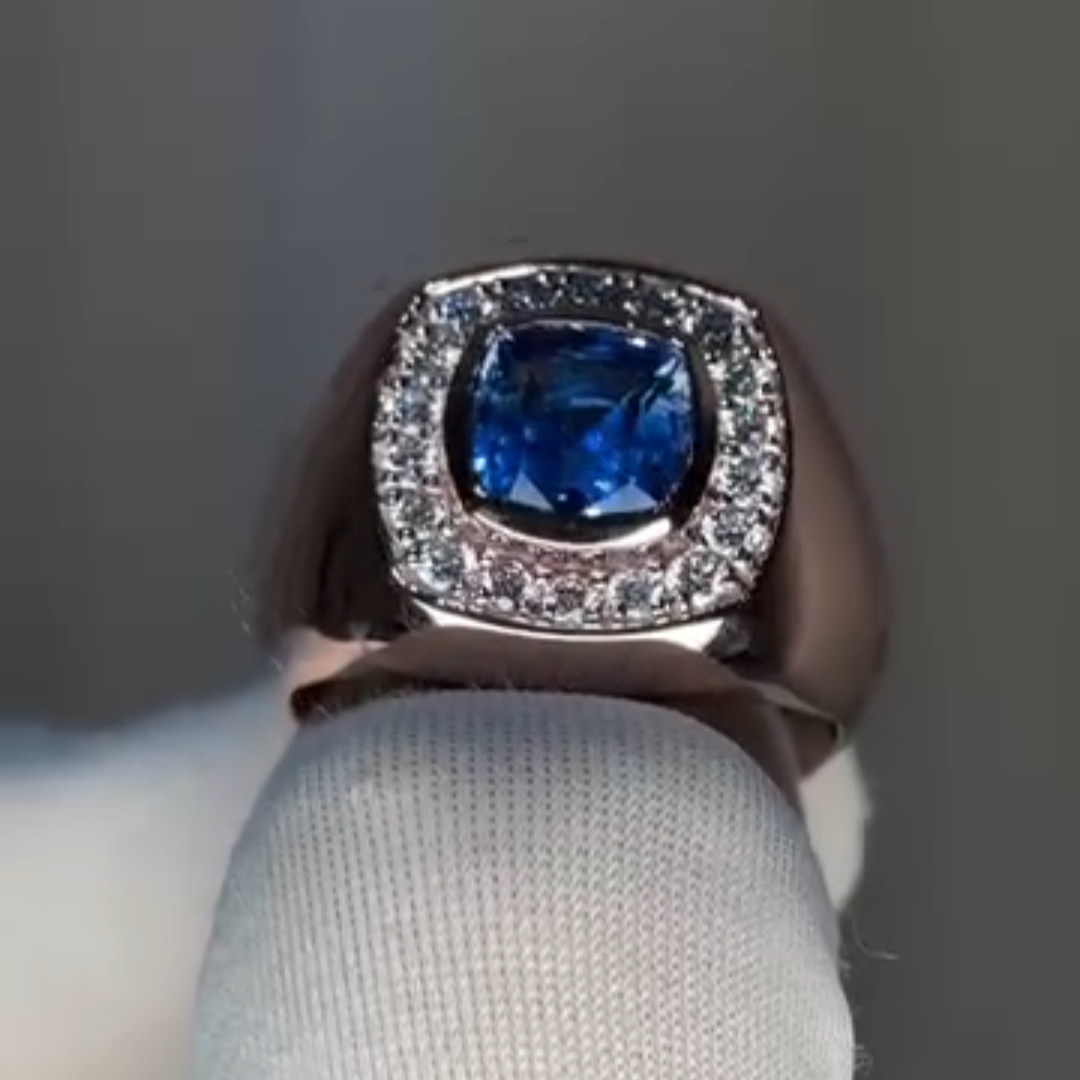 3ct Cushion-cut Sapphire Sterling Silver Handmade Ring
