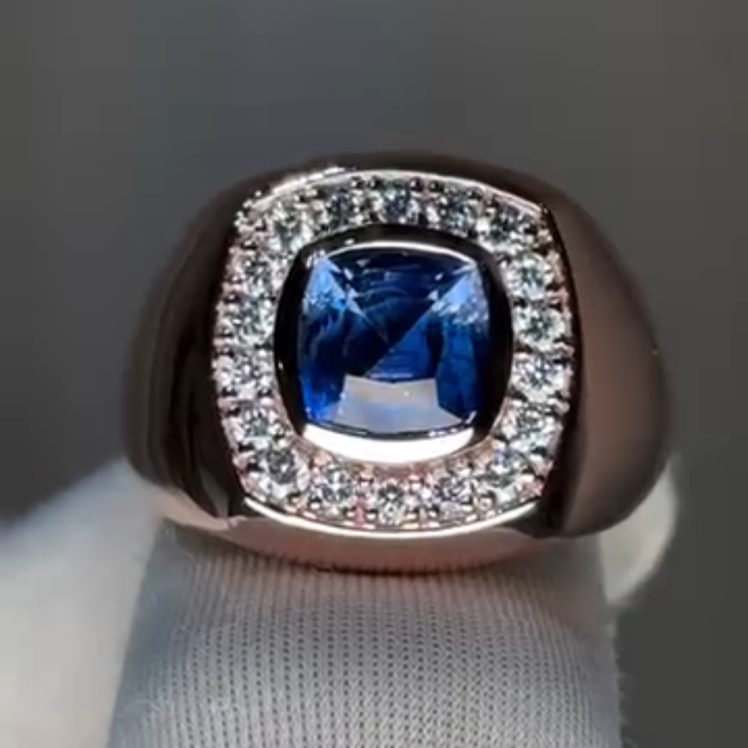 3ct Cushion-cut Sapphire Sterling Silver Handmade Ring