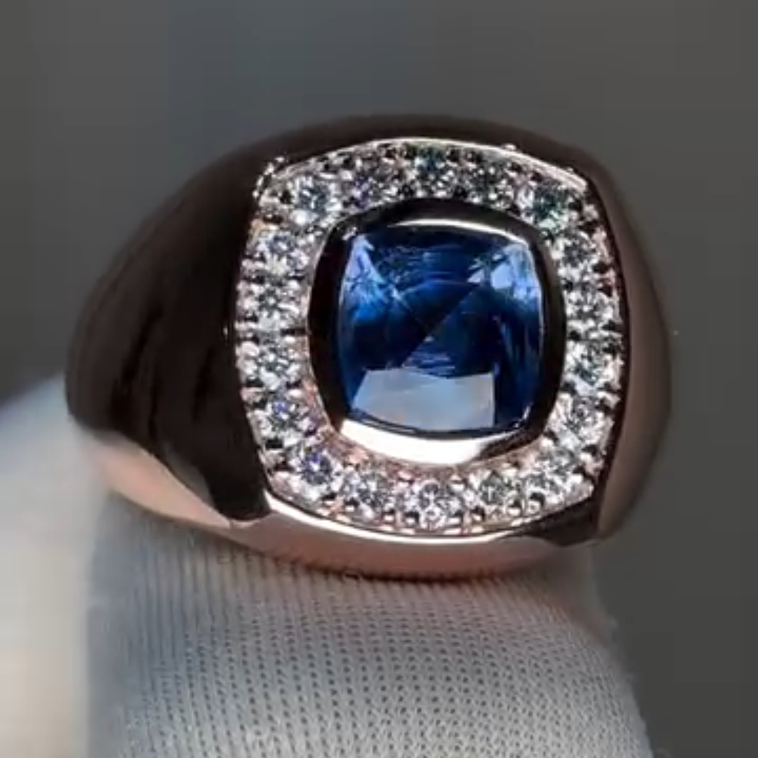 3ct Cushion-cut Sapphire Sterling Silver Handmade Ring