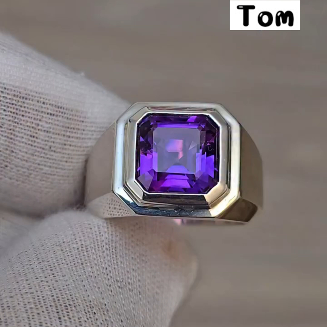 3ct Cushion-cut Amethyst Sterling Silver Handmade Ring