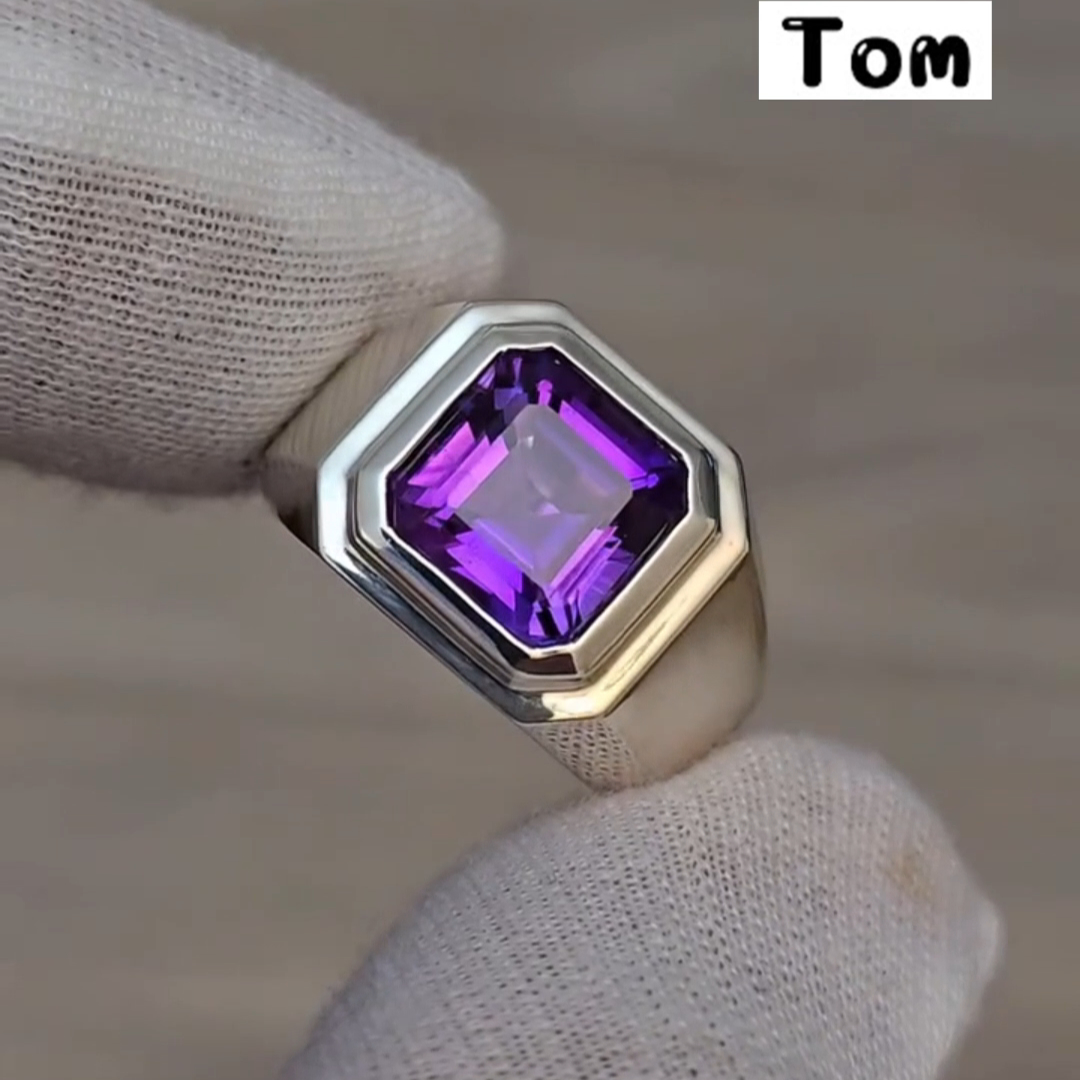 3ct Cushion-cut Amethyst Sterling Silver Handmade Ring