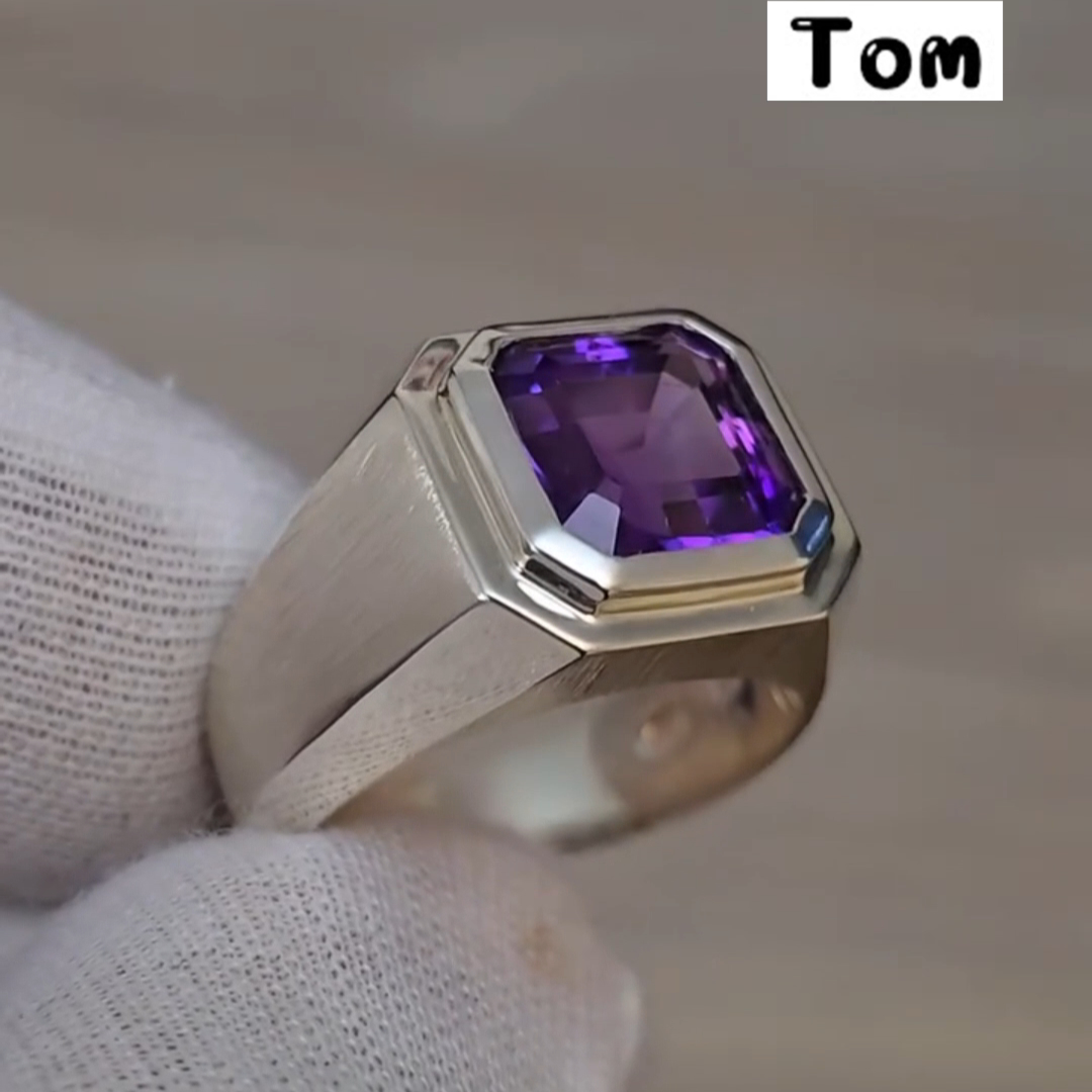 3ct Cushion-cut Amethyst Sterling Silver Handmade Ring