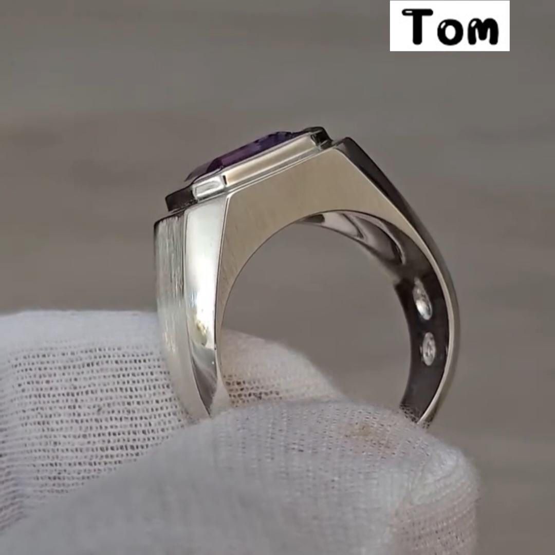3ct Cushion-cut Amethyst Sterling Silver Handmade Ring