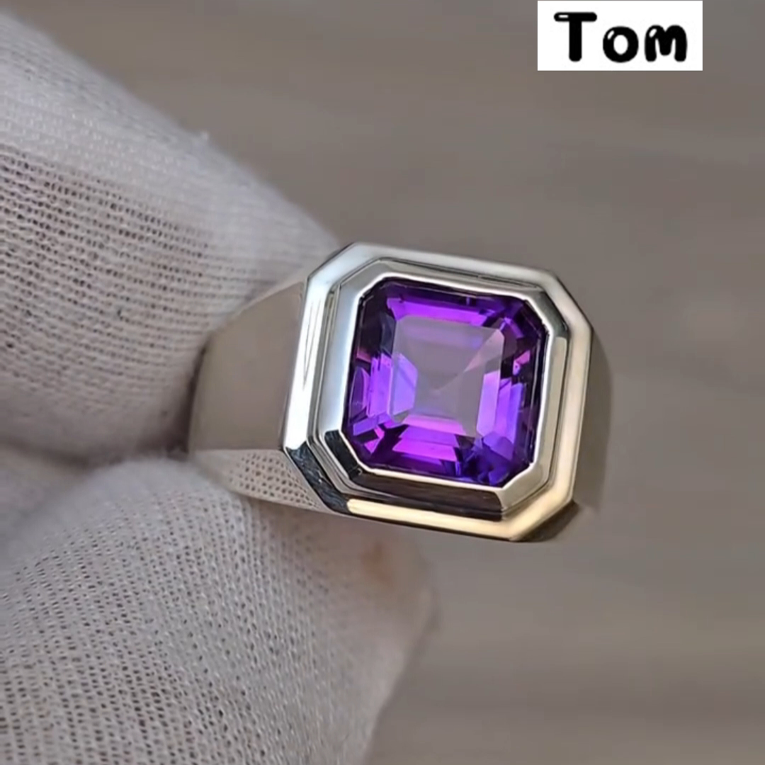 3ct Cushion-cut Amethyst Sterling Silver Handmade Ring