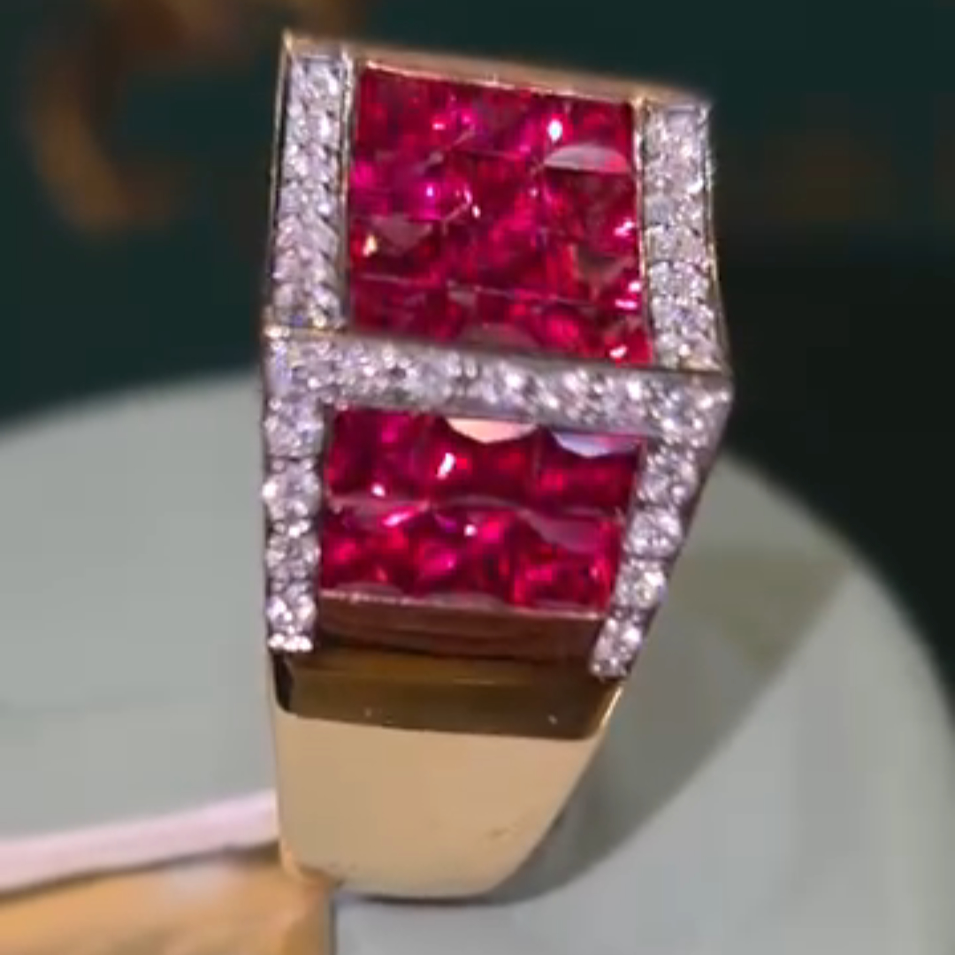 2ct Cushion-cut Ruby ​​sterling Silver Plated With Yellow Gold Handmade Ring