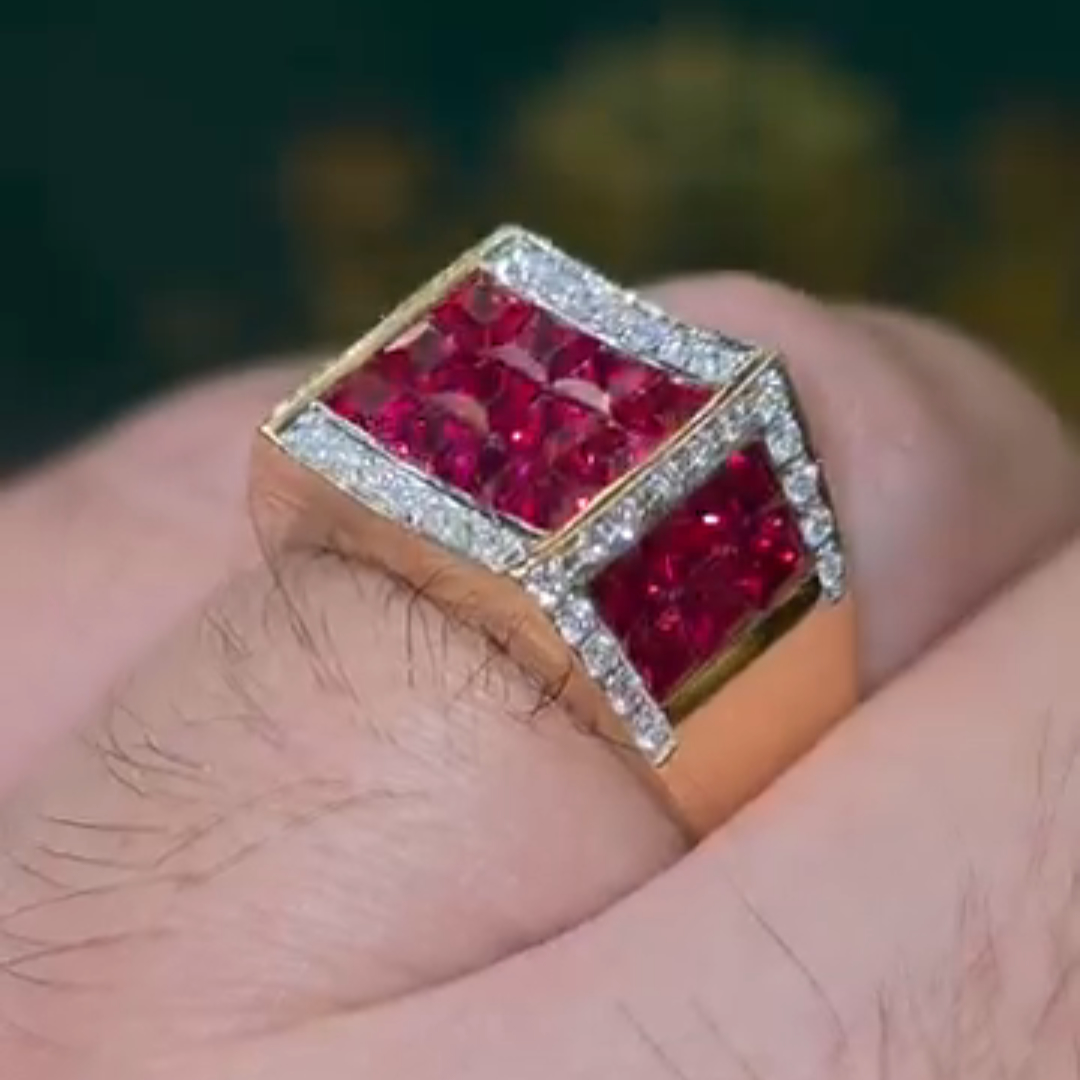 2ct Cushion-cut Ruby ​​sterling Silver Plated With Yellow Gold Handmade Ring