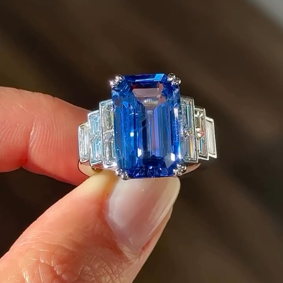 6ct Cushion-cut Sapphire Sterling Silver Handmade Ring