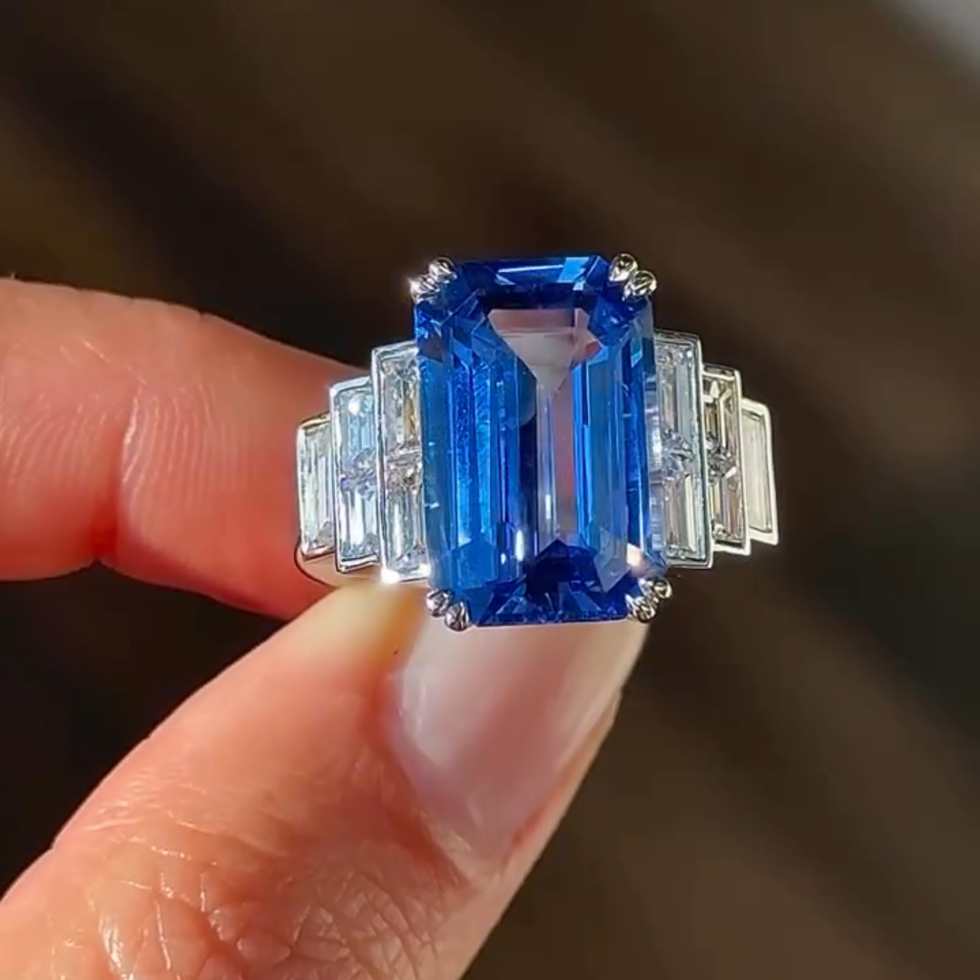 6ct Cushion-cut Sapphire Sterling Silver Handmade Ring