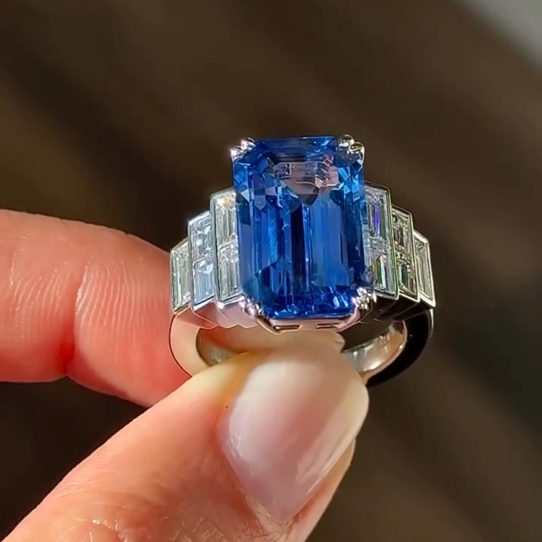 6ct Cushion-cut Sapphire Sterling Silver Handmade Ring