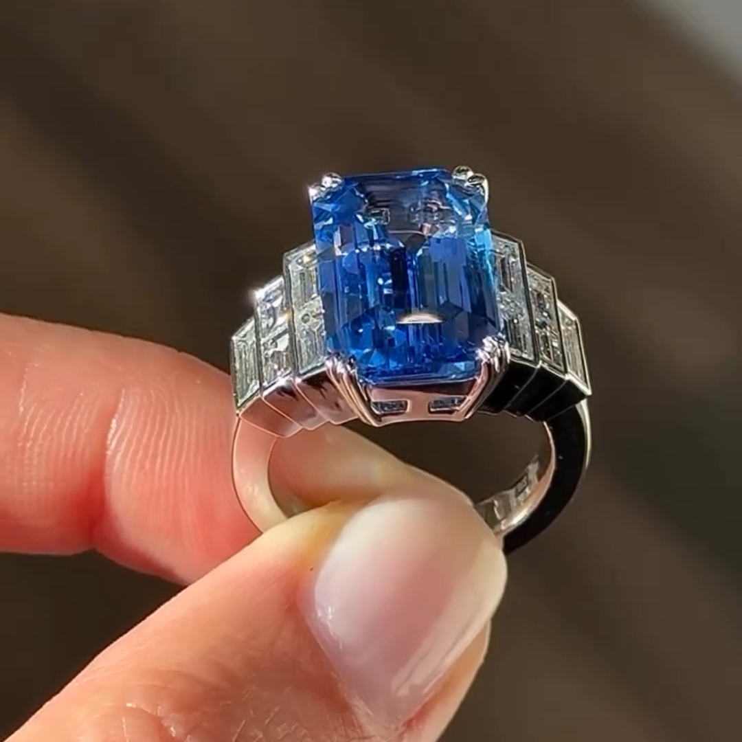 6ct Cushion-cut Sapphire Sterling Silver Handmade Ring