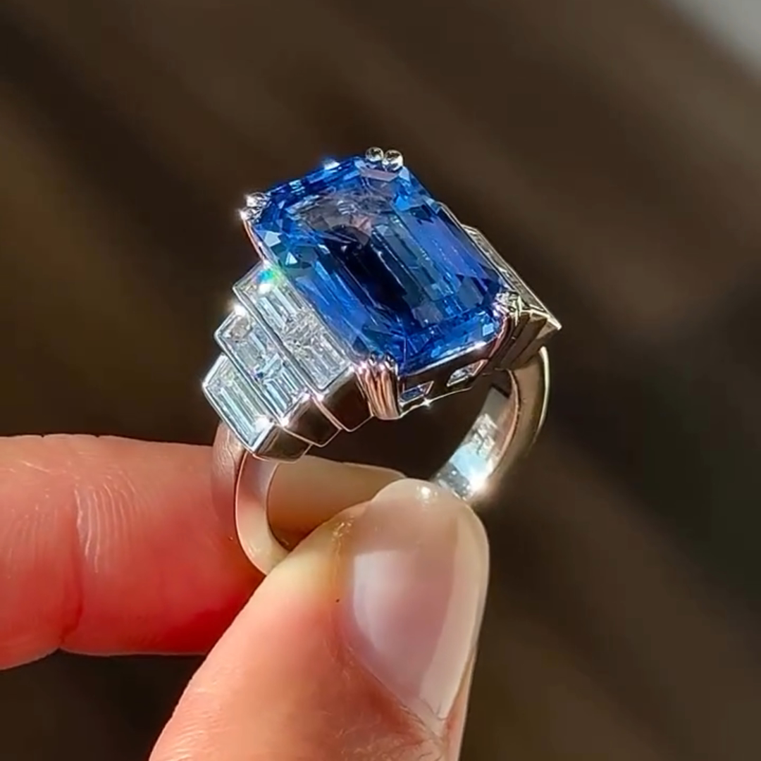 6ct Cushion-cut Sapphire Sterling Silver Handmade Ring
