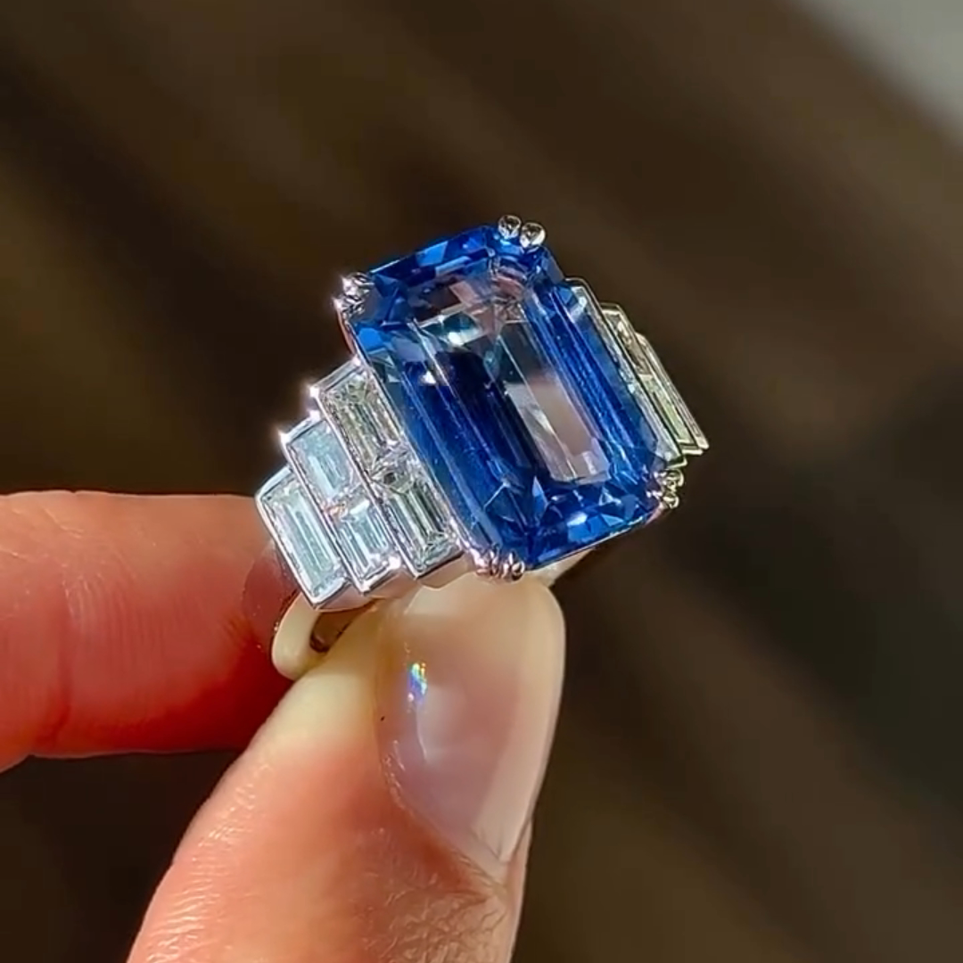 6ct Cushion-cut Sapphire Sterling Silver Handmade Ring
