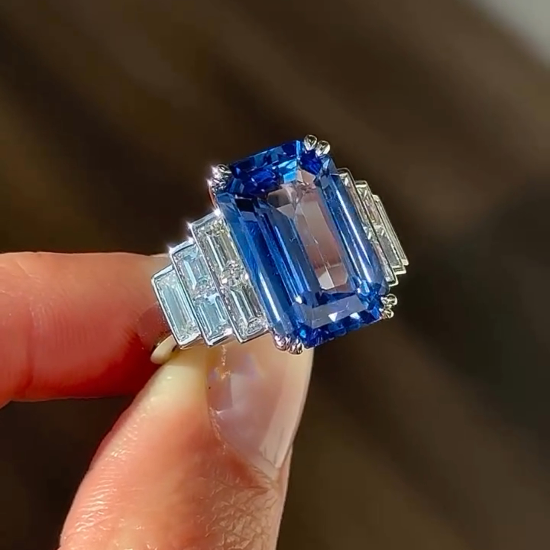 6ct Cushion-cut Sapphire Sterling Silver Handmade Ring